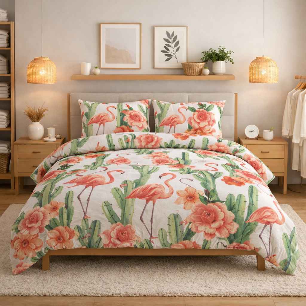 Pościel bawełniana 100% – Flamingi Tropical – komplet pościeli